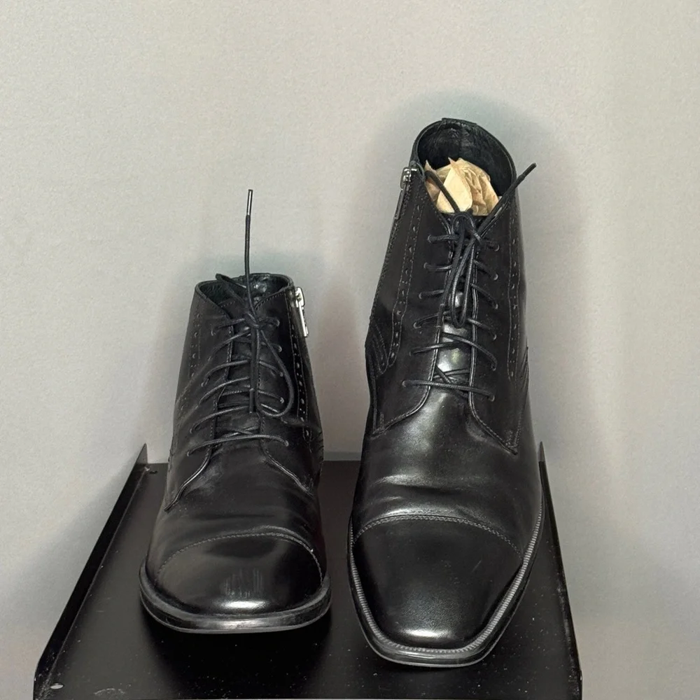 Johnston & Murphy Black Leather Men's Ankle Boots Size 11.5 - Picture 2 of 10